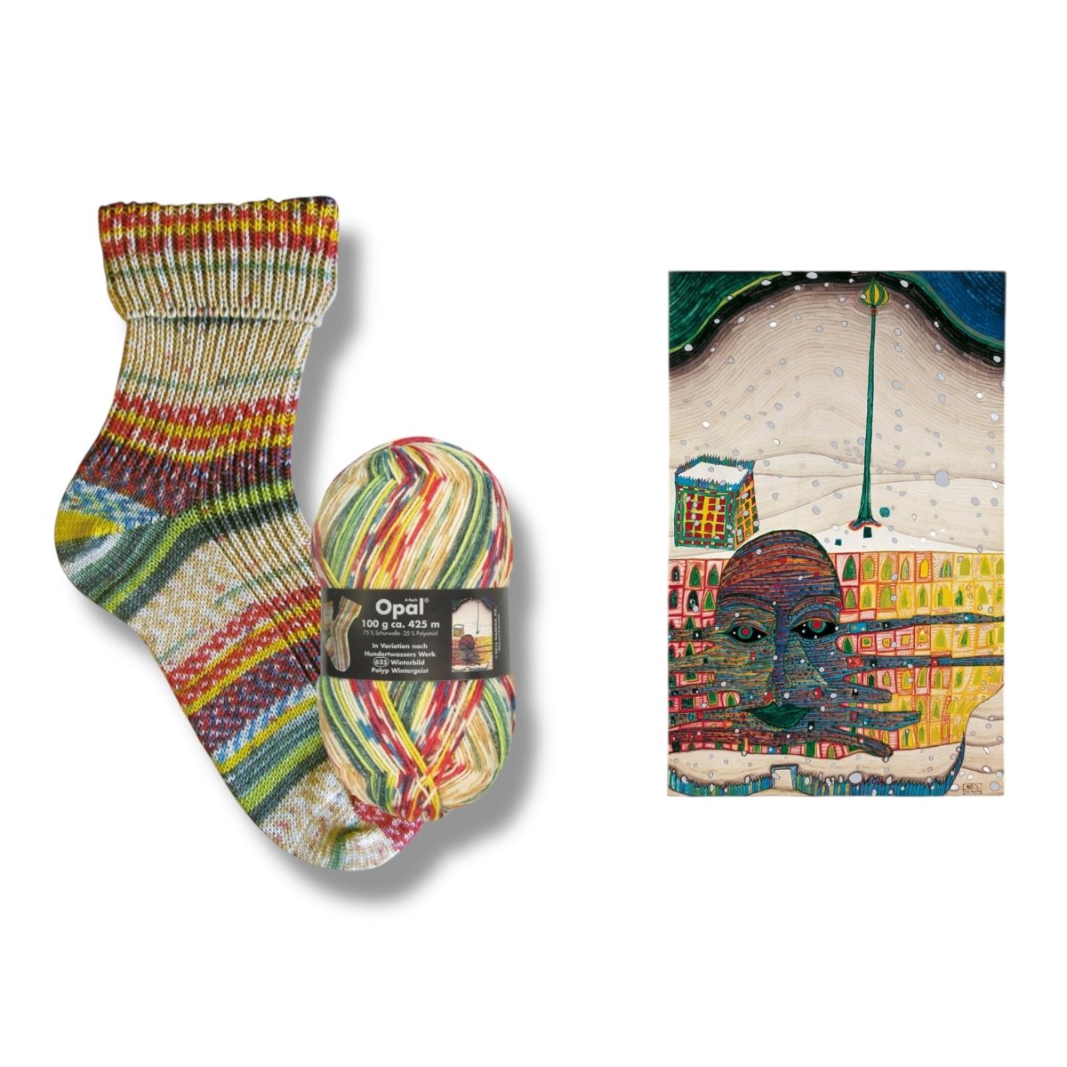 Opal SOCKENWOLLE NACH HUNDERTWASSER - BONIFAKTUR - 2104 Winterbild - Polyp - Wintergeist - in Variation nach Hunderwasser - Werk 625 - Opal SOCKENWOLLE NACH HUNDERTWASSER